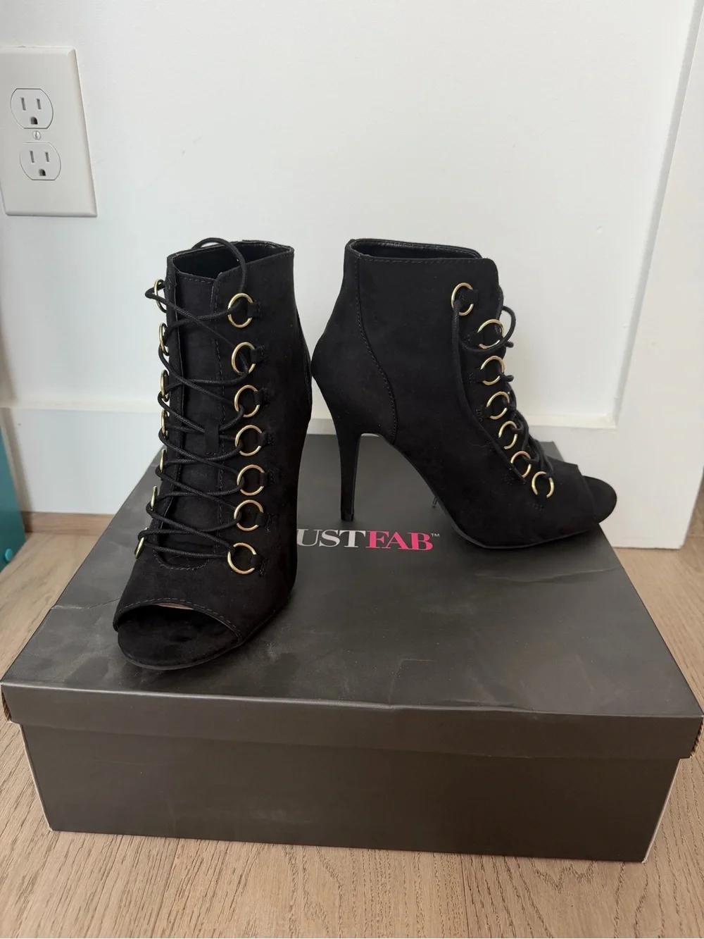 JustFab Black Lace-Up Peep Toe Ankle Heels